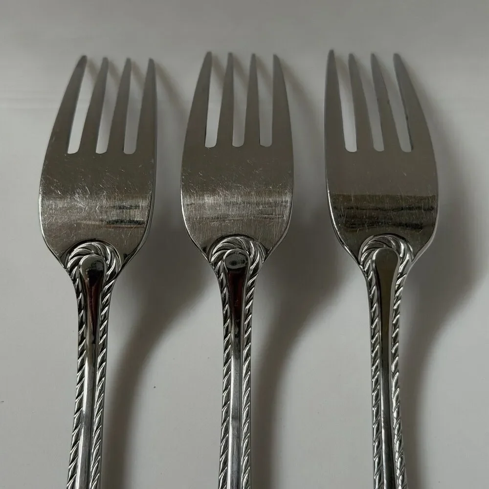 3pc Oneida Belmont-Lyons Salad Forks 7” Stainless Glossy Rope Edge China